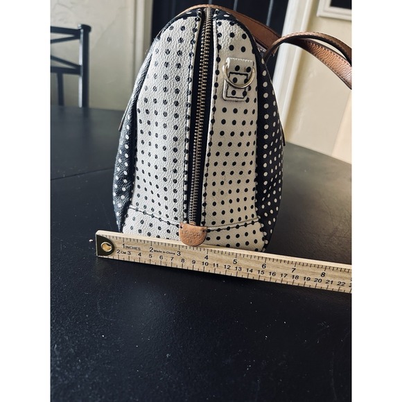 Fossil Sydney Satchel Black & Cream Polka Dot Small Hand Bag Purse Shoulder Bag - Picture 4 of 14